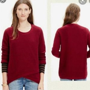 Madewell maroon red waffle knit crew neck asymmetrical pullover sweater